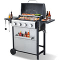 Nice Cooker 4-Burner Propane Gas Grill with 2 Foldable Side Tables, 34200 BTU Outdoor BBQ Grill with Porcelain-Enameled Grates, Built-in Thermometer, Easy Assembly for Patio, Backyard BBQ Gas Grills