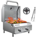 Frizi Portable 2-Burner Tabletop Propane Grill for Patio, 20,000 BTU, Stainless Steel, Camping & Tailgating Gas Grills