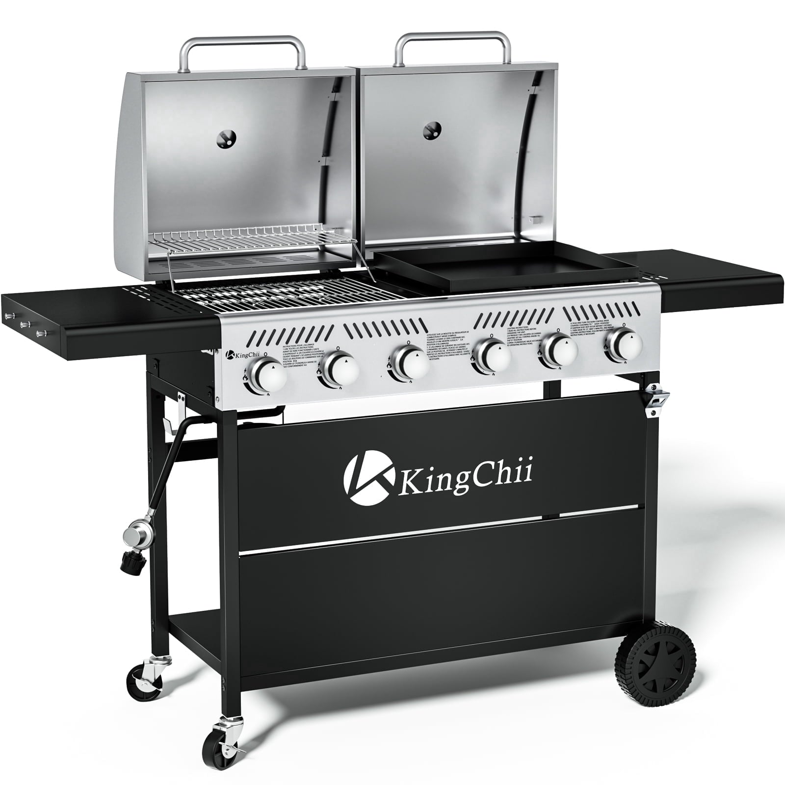 KingChii Propane Gas Grill and Griddle Combo, 2 in 1 Dual Outdoor BBQ with 45,000 BTU for Outdoor Patio Cooking Barbecue Gas Grills