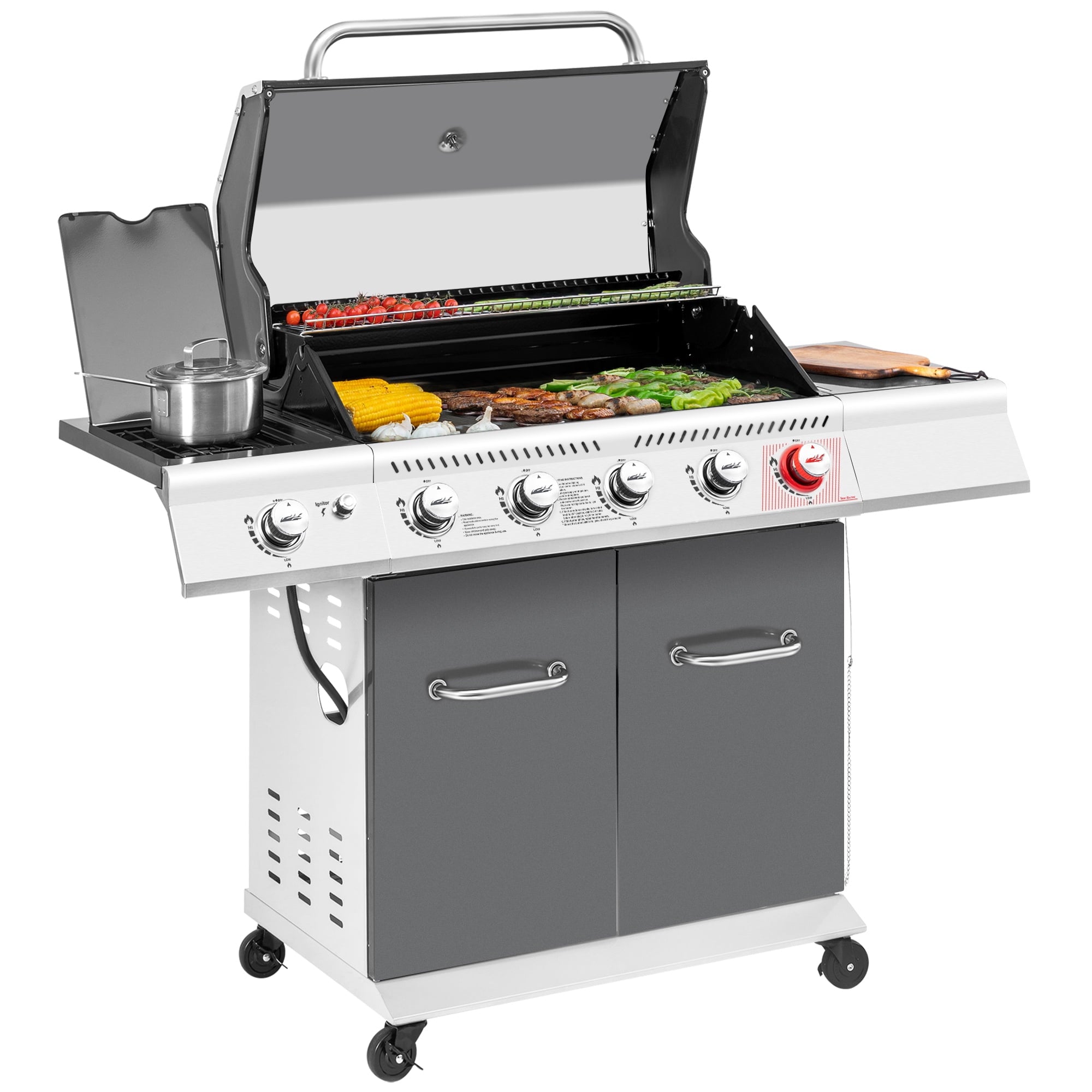 Royal Gourmet GA5404G Deluxe 5-Burner Gas Grill with Sear Burner and Side Burner, 64,000 BTU Cabinet Style Gas Grill, Gray Royal Gourmet