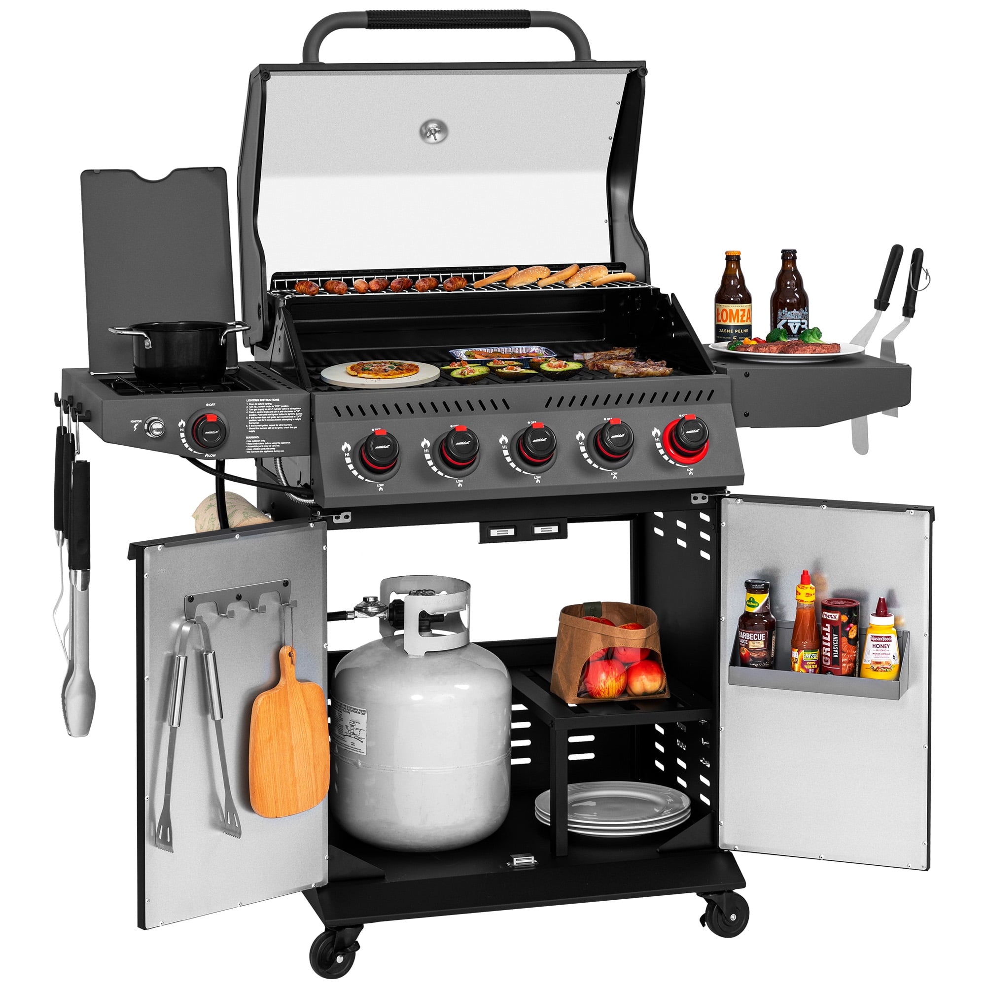 Royal Gourmet GA5407H 5-Burner BBQ Gas Grill with Sear Burner and Lidded Side Burner,Cabinet Style Grill for Outdoor Grilling and Backyard Cooking, Black Royal Gourmet