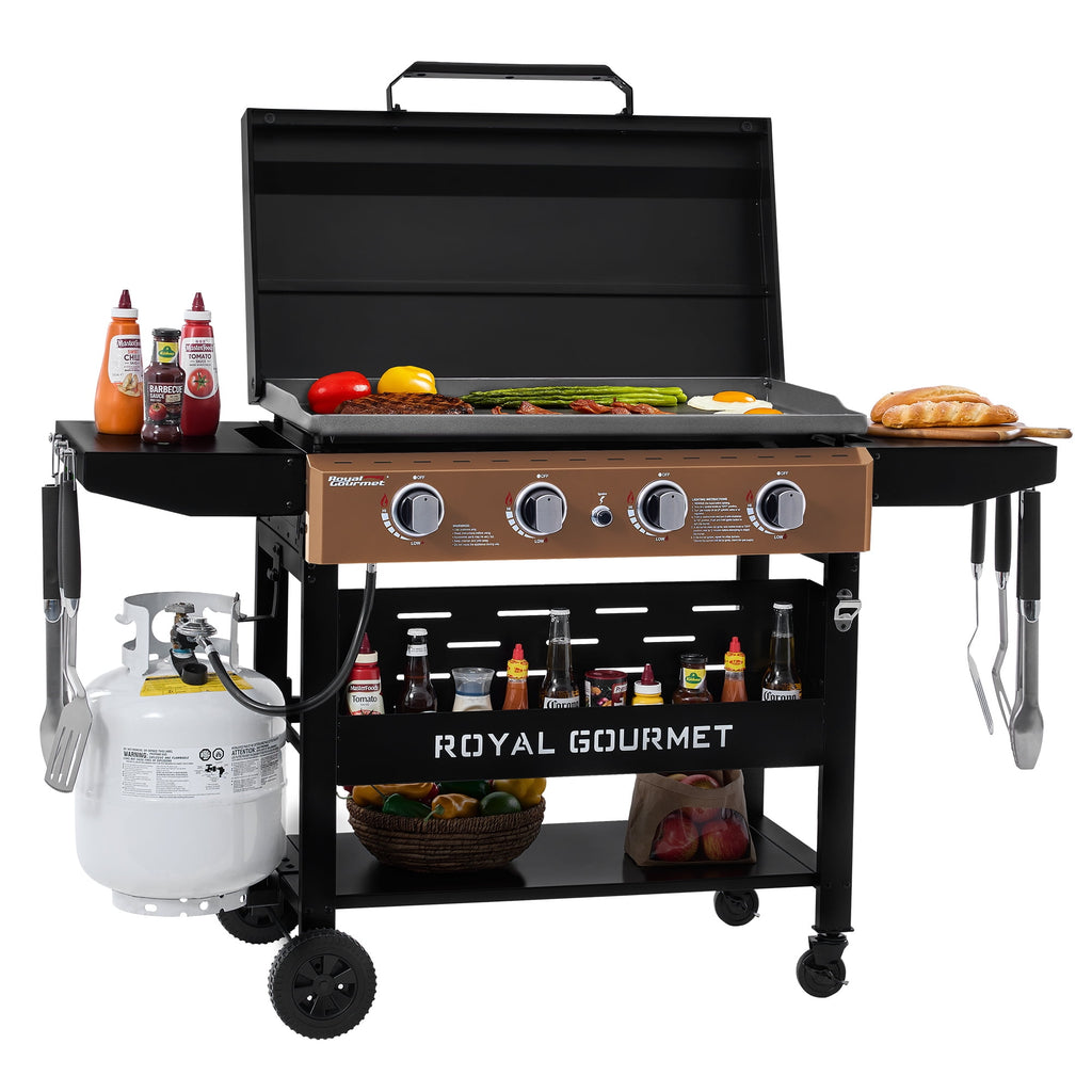 Royal Gourmet GB4000PY 4-Burner Gas Griddle with Hood, Griddle with Collapsible Side Shelves,Perfect for Outdoor Cooking Royal Gourmet