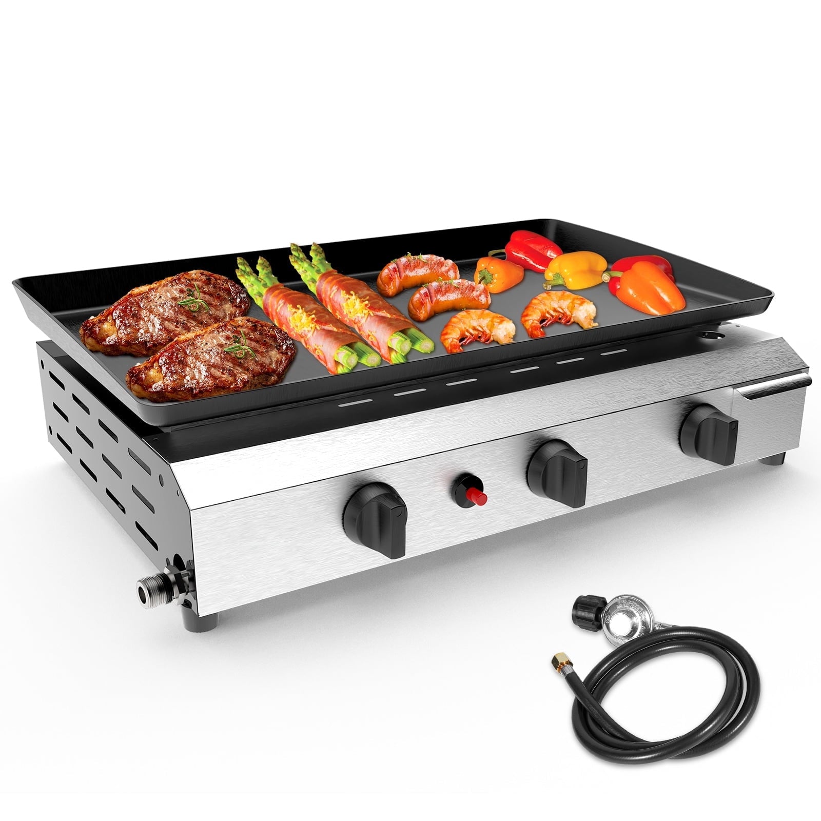 SIXDAY Dual Fuel Charcoal and Propane Grill Combo with Dual Lids, 12000 BTU Outdoor BBQ Grill with 2 Side Shelves for Backyard Cooking Gas Grills