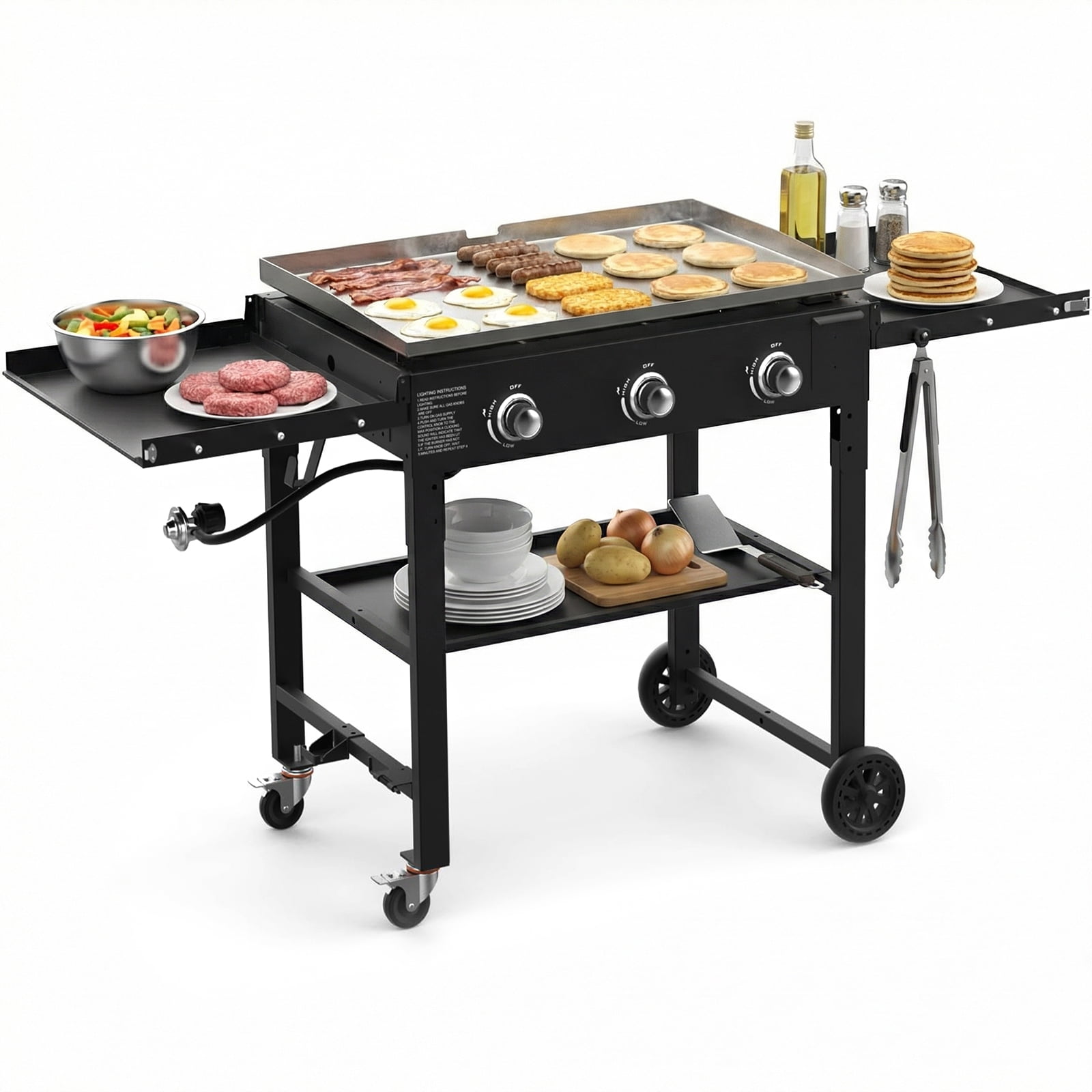 SIXDAY Dual Fuel Charcoal and Propane Grill Combo with Dual Lids, 12000 BTU Outdoor BBQ Grill with 2 Side Shelves for Backyard Cooking Gas Grills