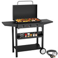 SKOK 23'' 45,000 BTUs Portable 3-Burner Propane Flat Top  Gas Propane Griddle with Hood for Camping Gas Grills