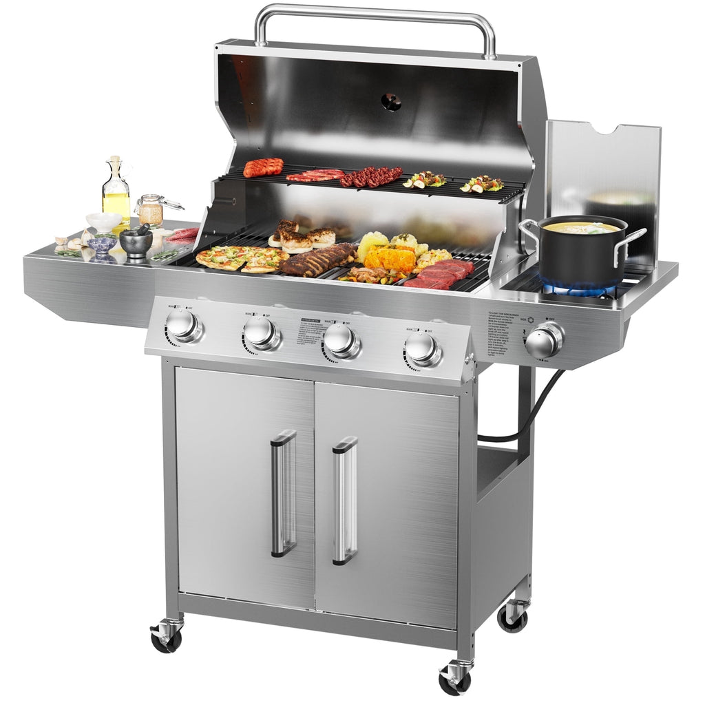 SKOK 4 Burner Gas Grill with Side Burner, 58000 BTU &393 sq.in Cooking Surface, Outdoor Propane Barbecue Grill for Patio & Backyard Gas Grills