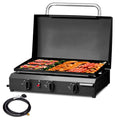 Portable 3-Burner Gas Griddle, 23'' Outdoor Propane Cooking Station, 30,000BTU Flat Top Griddle, Patio Camping BBQ Tabletop Grill with Ceramic Coated Cast Iron Pan Gas Grills
