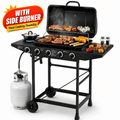 4 Burner Propane Gas Grill with Side Burner, 42000 BTU Stainless Steel BBQ Grill with Cast Iron Grates, 534 Sq In Cooking Area, Outdoor Barbecue Grill with Side Tables for Patio Backyard Cooking Gas Grills