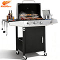 BBQ Grill, Seizeen Gas Grill with Side Burner, 40,000BTU 3-Burner Propane Grill w/Storage Cabinet, Steel Brush, Stainless Steel Camping for Backyard Patio, Portable Design on Wheels Gas Grills