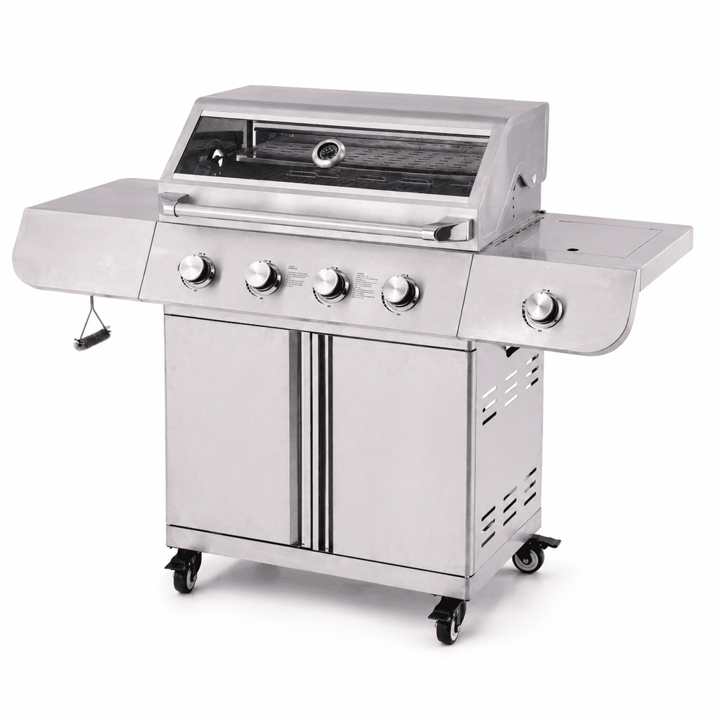 50000BTU Ultra Gas Grill, Syngar Propane Grills with 474 sq.in Cooking Area, 5-Burner Stainless Steel BBQ Grill with Side Burner and Thermometer for Outdoor Party, Camping Gas Grills