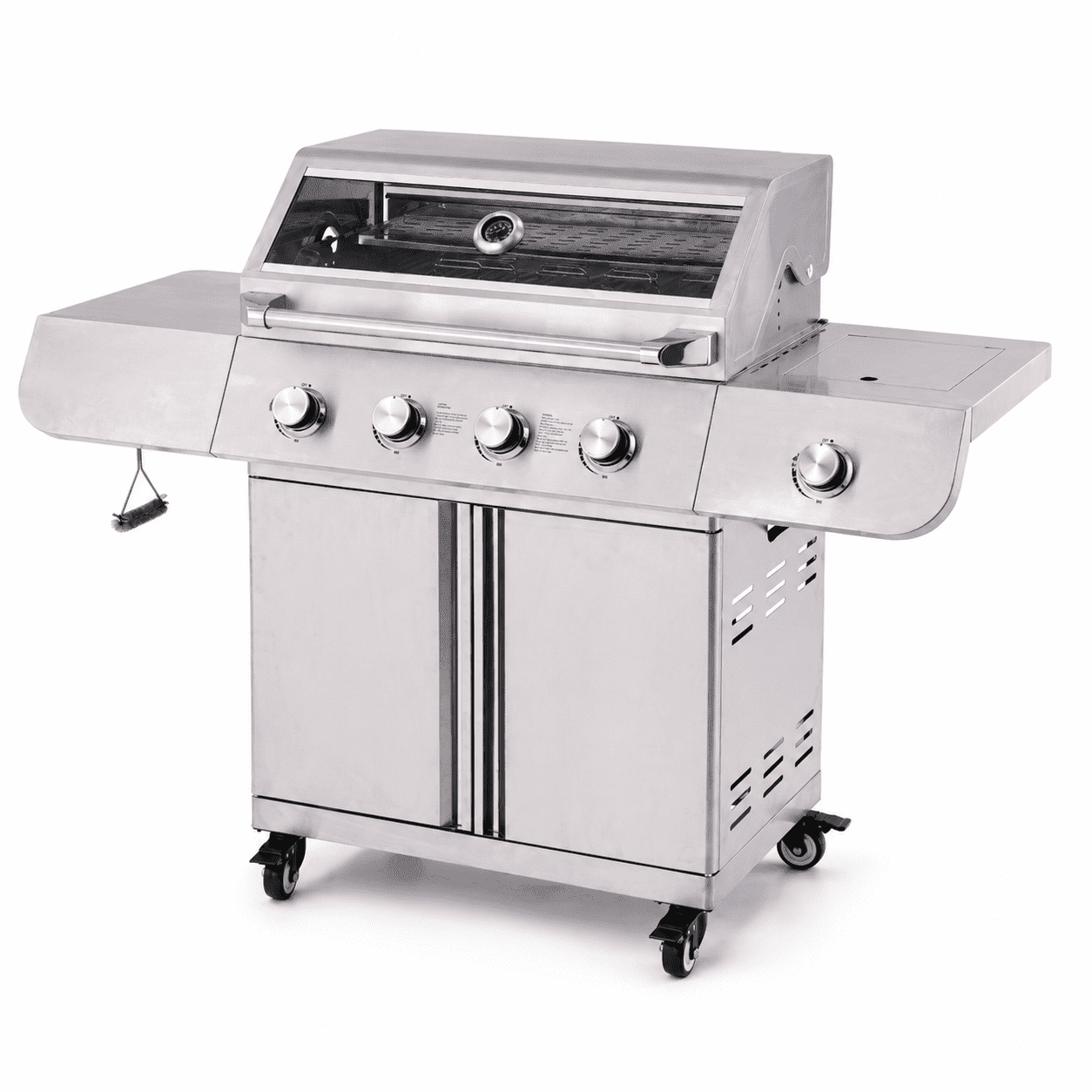 50000BTU Ultra Gas Grill, Syngar Propane Grills with 474 sq.in Cooking Area, 5-Burner Stainless Steel BBQ Grill with Side Burner and Thermometer for Outdoor Party, Camping Gas Grills