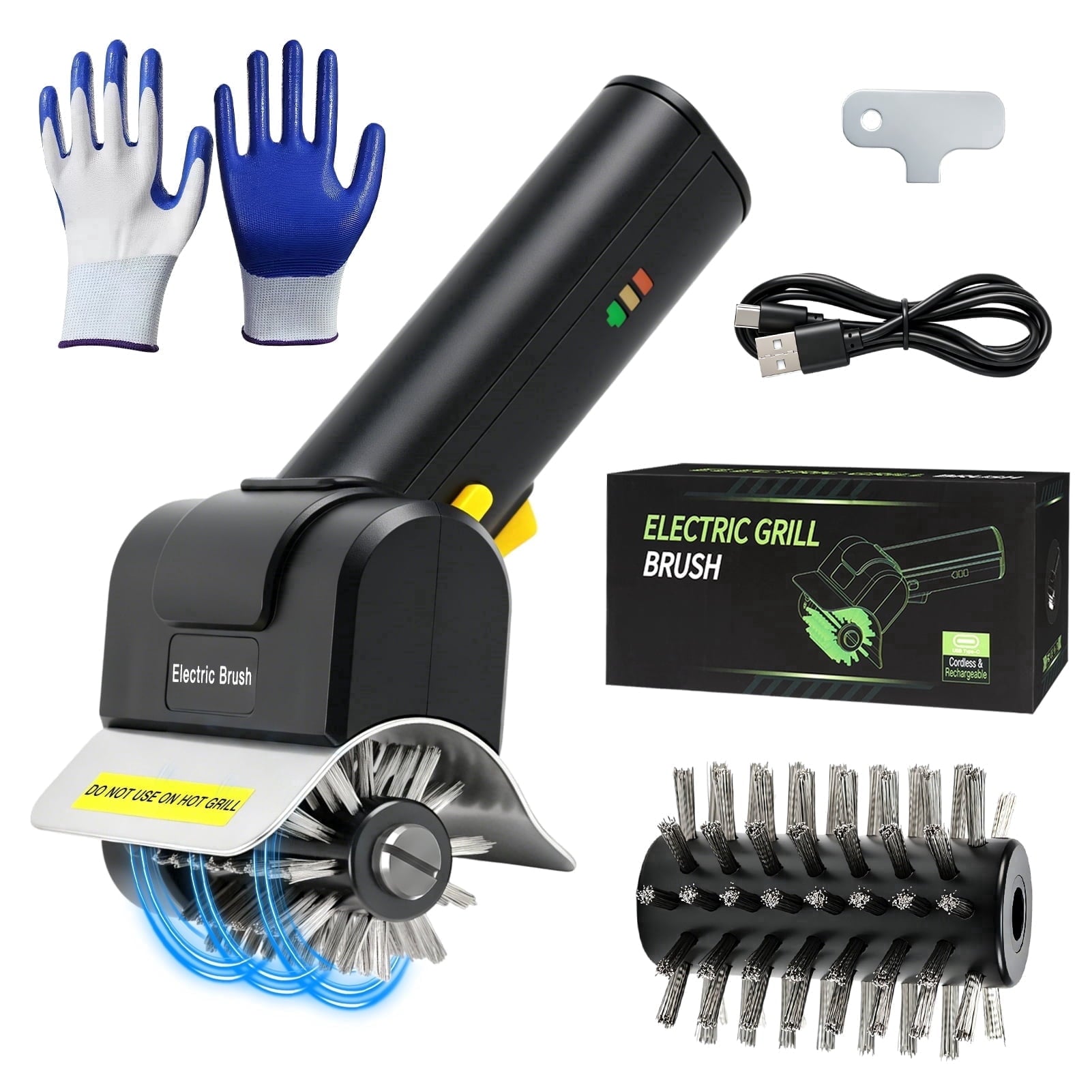 West Bay Electric Grill Brush for Outdoor Grill,600 RPM Cordless BBQ Grill Cleaner,Safe for Porcelain Cast Iron Stainless Steel,Type-C Rechargeable West Bay