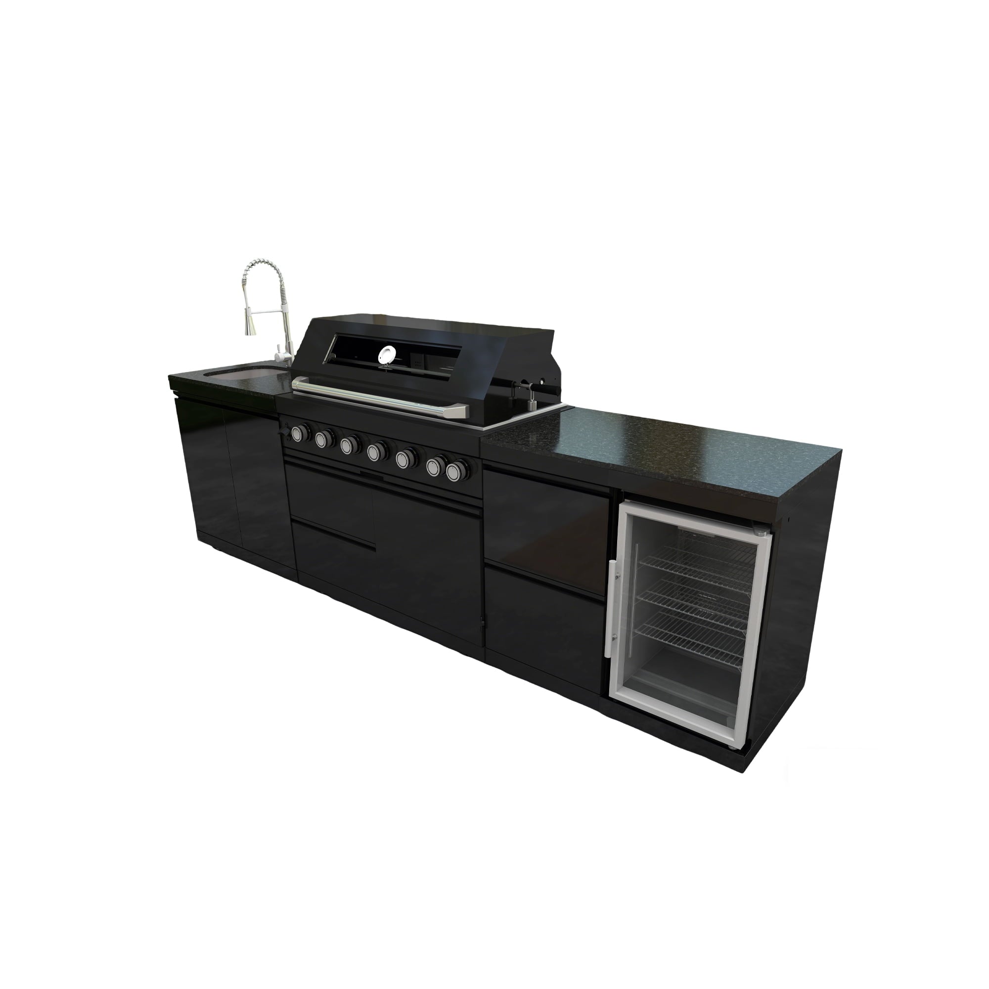 43-Inch 6-Burner 85000 BTU Deluxe Stainless Steel Gas Outdoor Kitchen Bar Barbecue Island Grill + Wine Cooler Compact Refrigerator + Rotisserie kit + Granite Countertops + Stainless steel Sink My Store