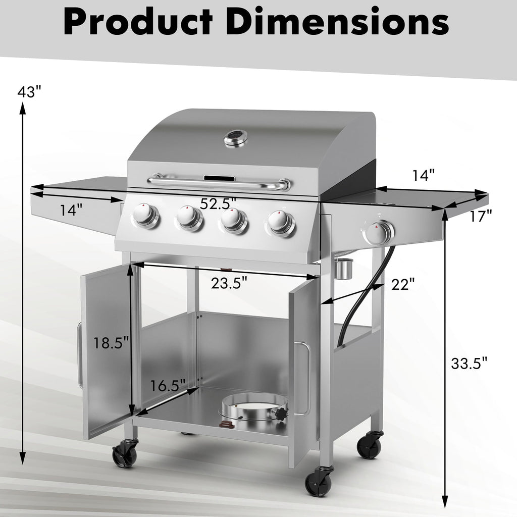 Costway 5-Burner Silver Propane Gas Grill with Side Burner, Thermometer and Prep Table Costway