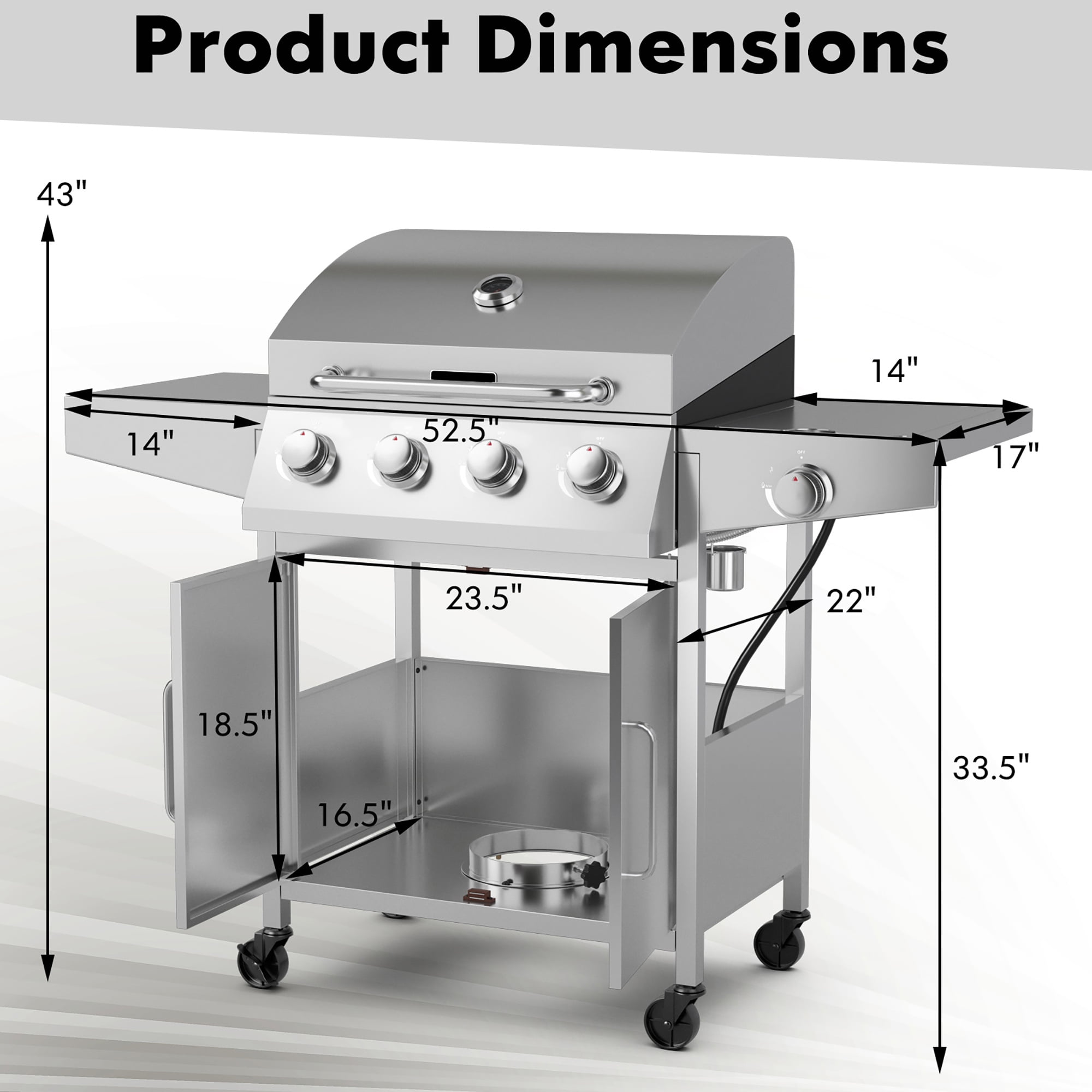 Costway 5-Burner Silver Propane Gas Grill with Side Burner, Thermometer and Prep Table Costway