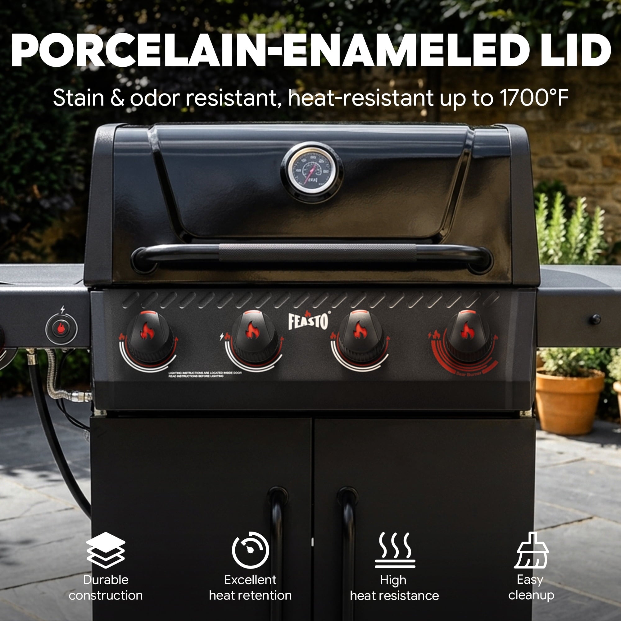Feasto 4-Burner Propane Gas Grill with Side Sear Burner, 49500 BTU, 563 Sq.In., Cabinet Storage Gas Grills
