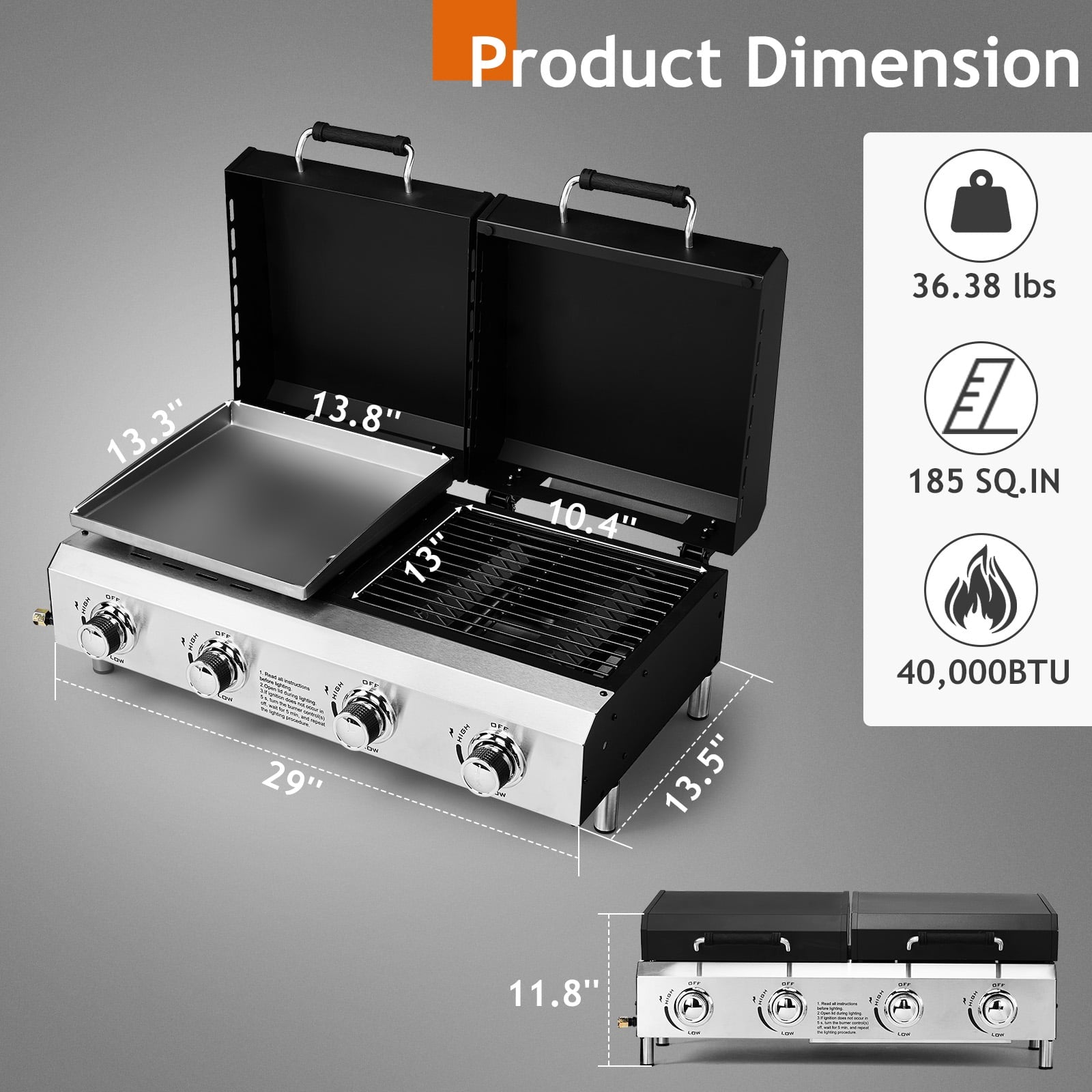 Ktaxon 4 Burner Propane Gas Grill and Griddle Combo with Auto Ignition,40000 BTU for Outdoor Cooking,Portable Ktaxon