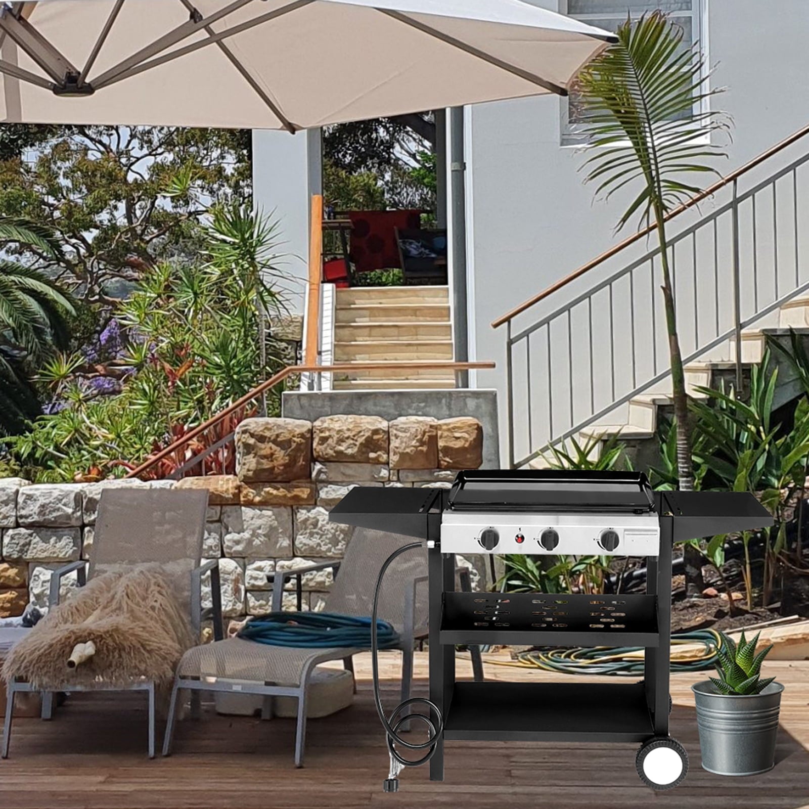 UBesGoo 3-Burner Griddle Flat Top Grills Tabletop Griddle Propane for Outdoor Cooking UBesGoo