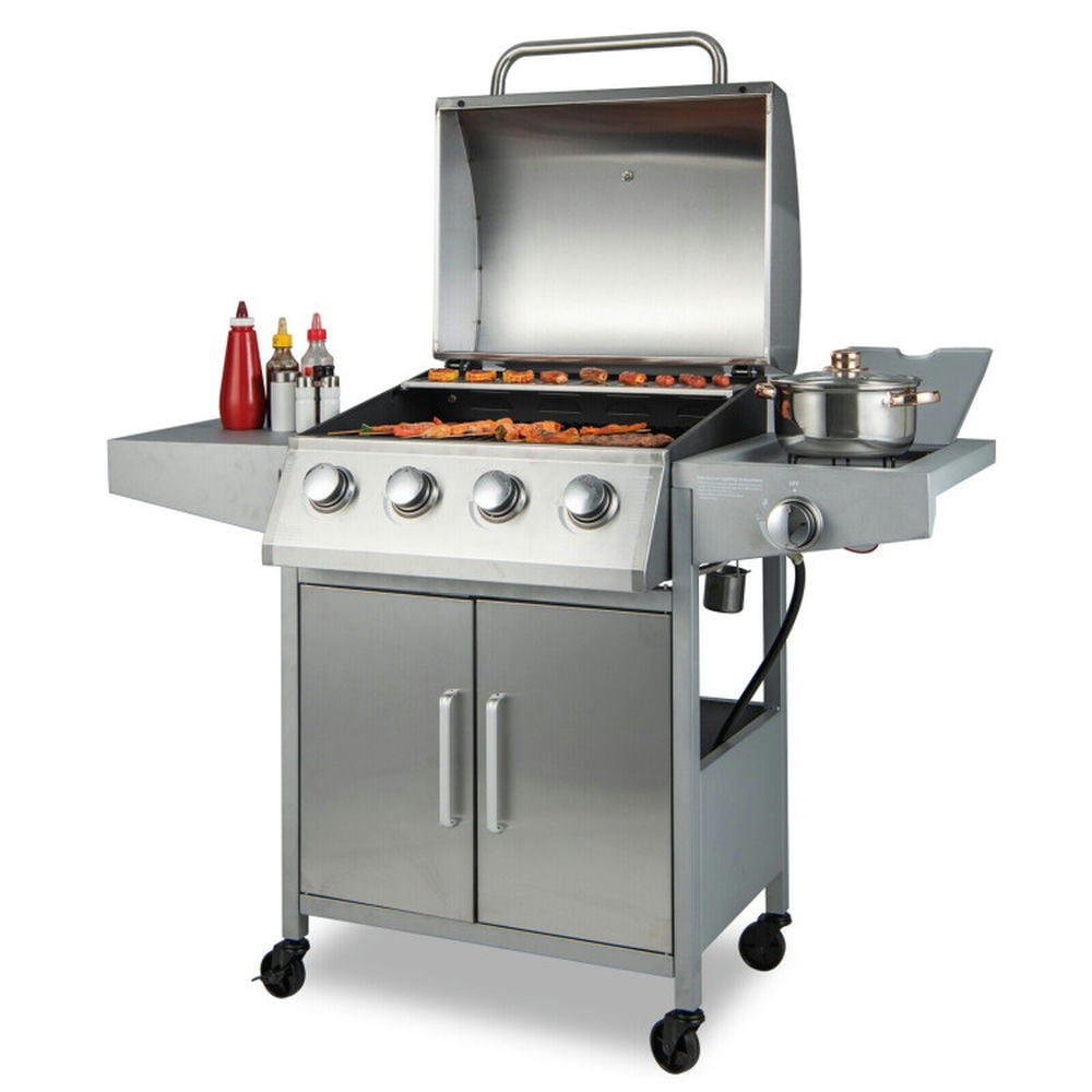 Aimee Lii 50000BTU 5-Burner Propane Gas Grill with Side Burner and 2 Prep Tables, BBQ Grill for Outdoor Cooking Kitchen, Garden and Patio Backyard Barbecue-Silver Aimee Lii