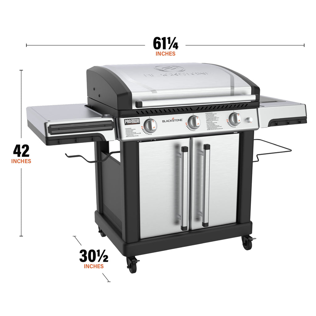 Blackstone Pro Series Outdoor Griddle, 28 Inch XL 3-Burner Flat Top Grill with Cabinet, Stainless Steel Gas Grills