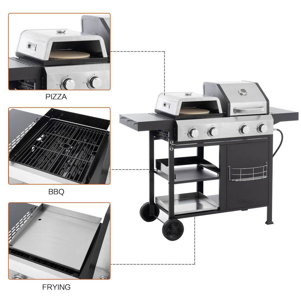 HighSound 4 Burner Propane Gas Grill & Griddle Combo BBQ Grill with Lid & Pizza Oven 49200 BTU, Flat Top Propane Grill Griddle Combo for Outdoor Cooking While Camping & Tailgating, Black Gas Grills