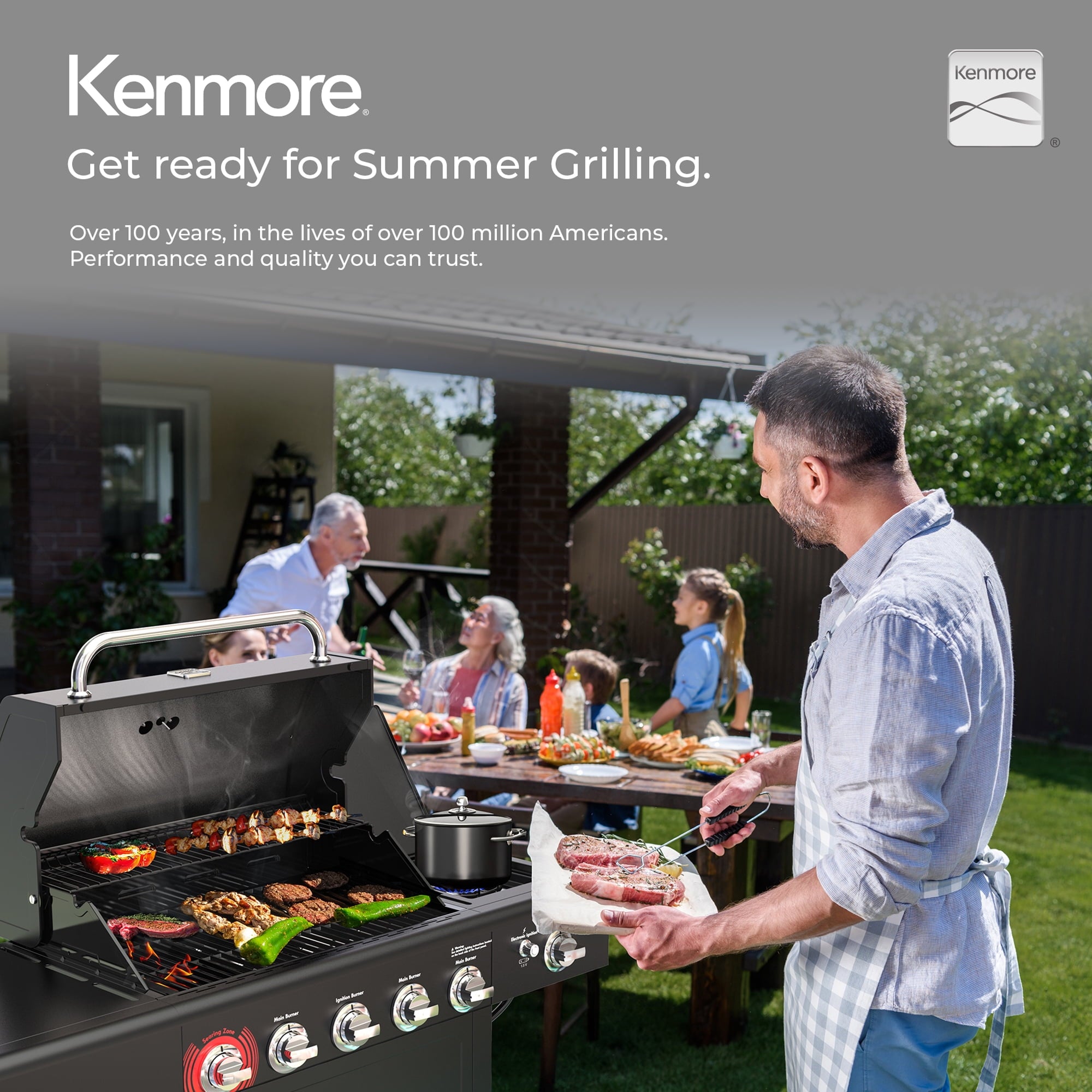 Kenmore BBQ Propane Gas Grill - 5 Burners with Side Burner & Searing Zone, 644 Sq. In. Stainless Steel Grill, 66,000 BTU, Ideal for Outdoor Cooking, Patio & Backyard, Black Gas Grills