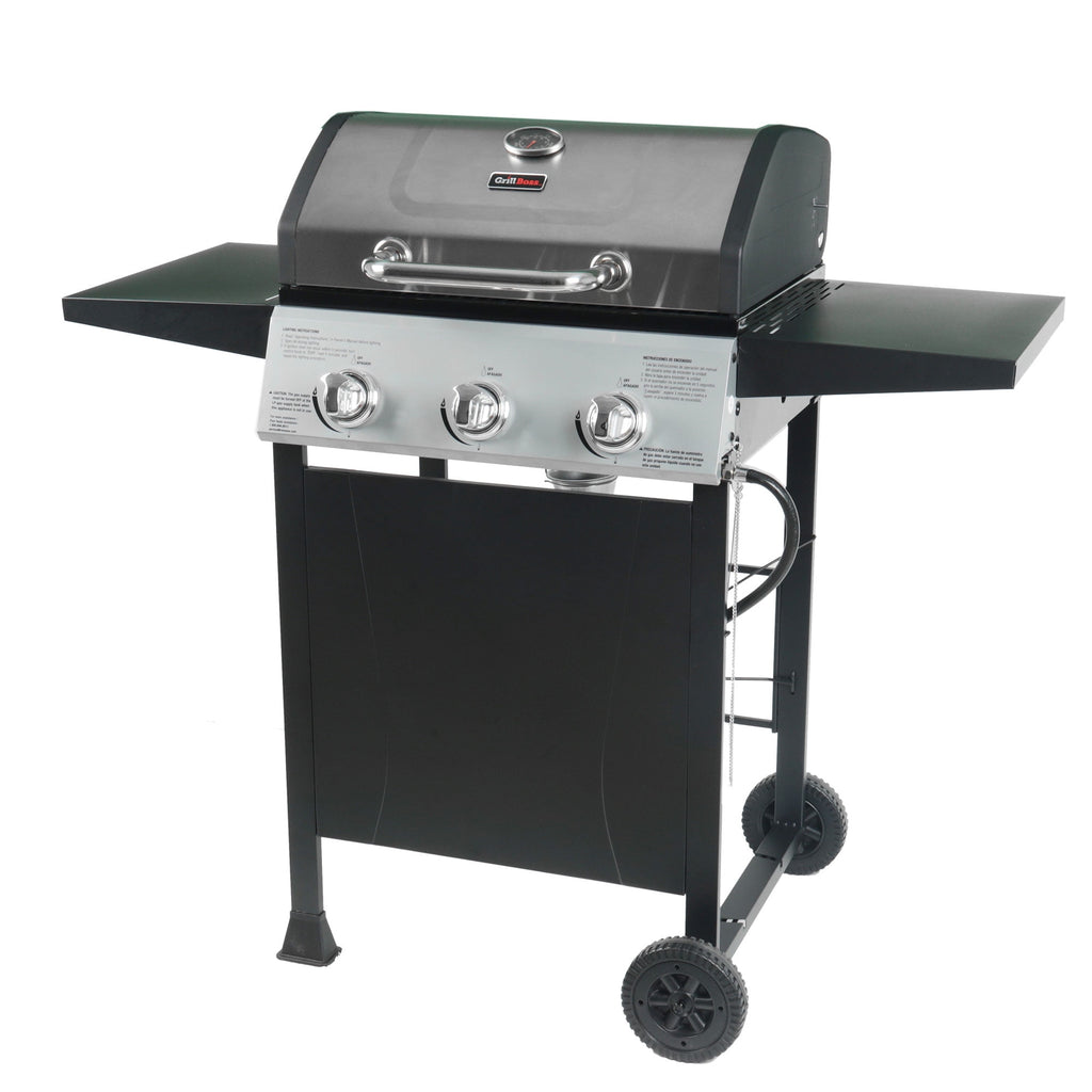 Grill Boss 27,000 BTU 3 Burner Propane Gas Grill w/Wheels, Cover, & Side Shelves Gas Grills