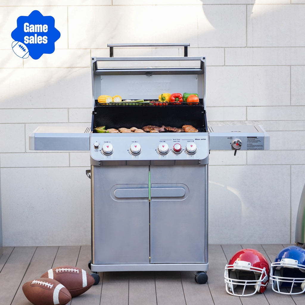 Monument Grills Mesa 4-Burner Stainless Steel Propane Gas Grill with Clear View Lid, Side Burner, LED Controls Monument Grills