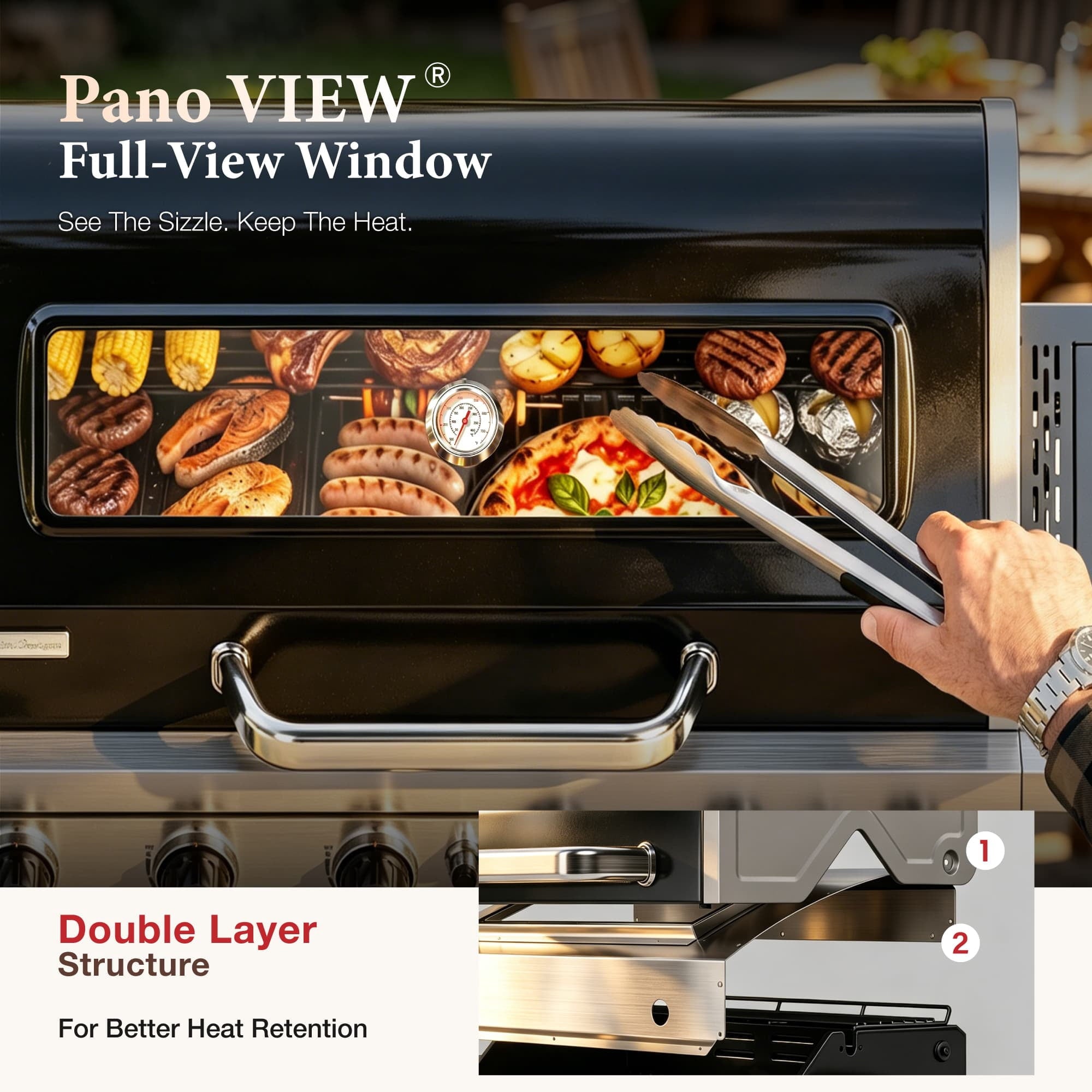 MF Studio 6 Burner Propane Gas Grill with Griddle Zone & 13500 BTU Infrared Side Burner – 840 sq.in Extra Large Cooking Area Outdoor BBQ Grill - Black Gas Grills