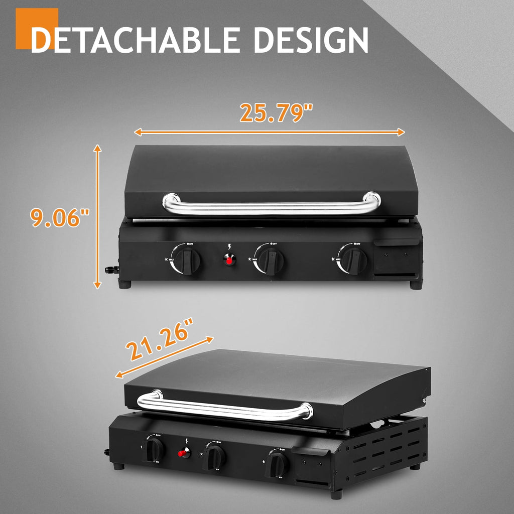 Zintown Propane Griddle Table Top Grill Camping Griddle Portable with 3 Burner Zintown