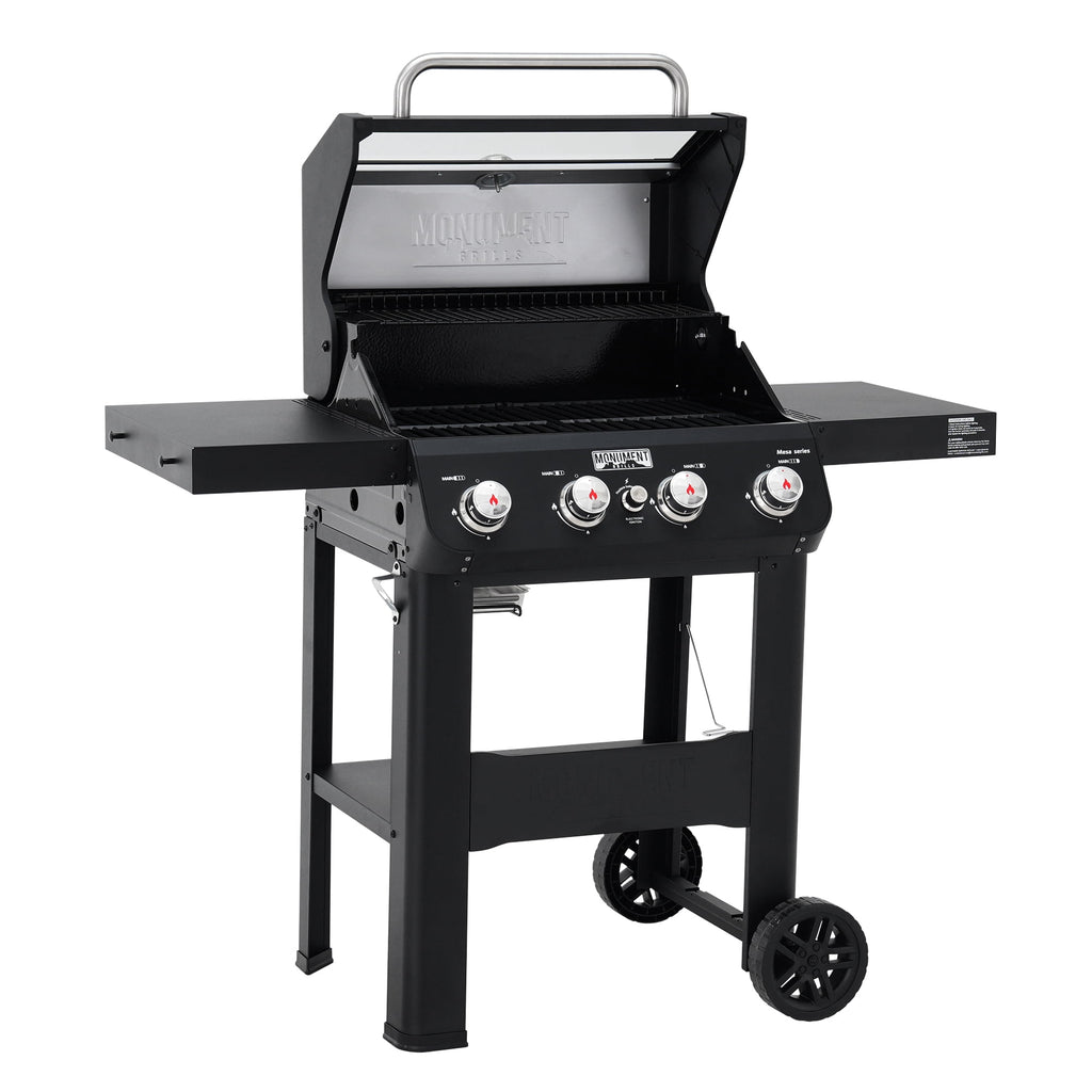 Monument Grills 4-Burner Liquid Propane Gas Grill, 38,000 BTU Stainless Steel Outdoor Barbecue Grill, Clearview Lid, Foldable Side Shelf, Easy Cleanup, M420MF Gas Grills