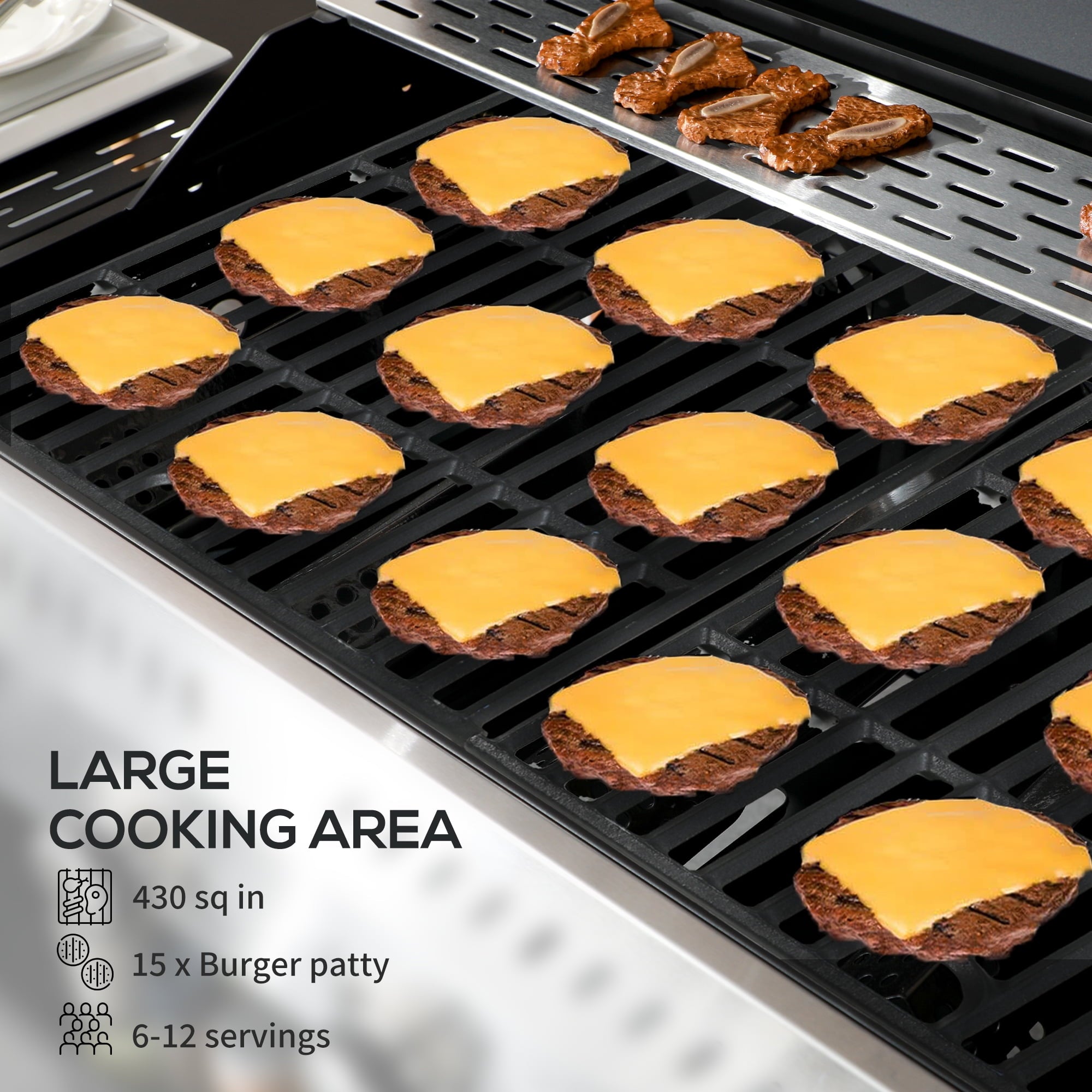 Outsunny 4 Burner Propane Gas Grill with Side Burner, 40,000 BTU Outdoor Barbeque with Shelves, Thermometer, Bottle Opener, Black Outsunny