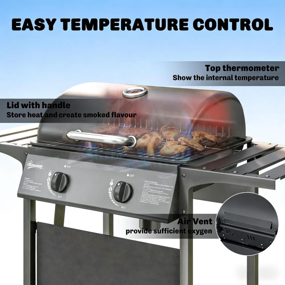 2 Burner 18000 BTU Propane Gas Grill Freestanding Outdoor BBQ Grill Dual?Zone Flat Top Grill with Warming Rack Side Tables for Backyard Patio Garden Family Outdoor Cooking Cozynest