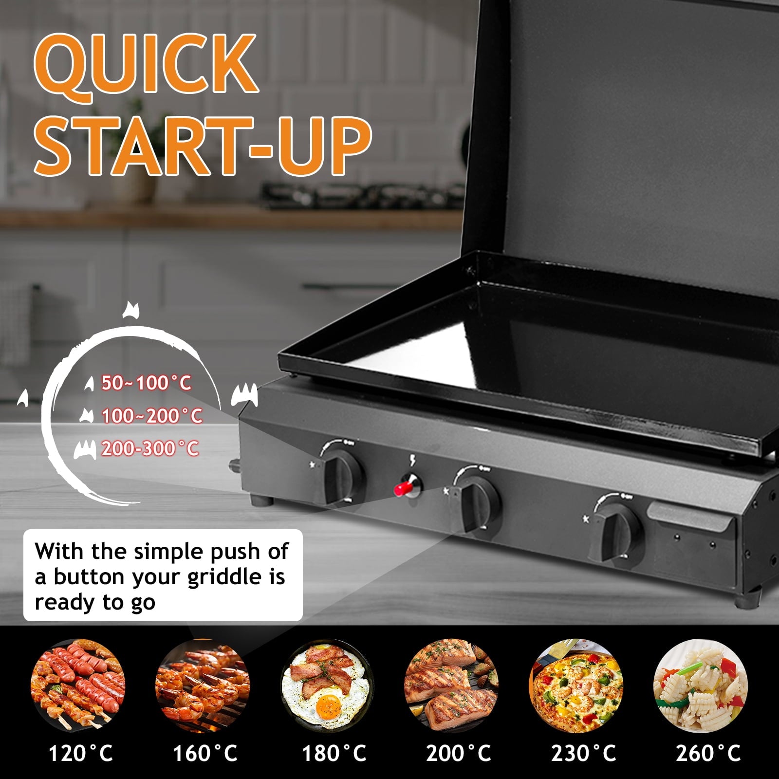 Zintown Propane Griddle Table Top Grill Camping Griddle Portable with 3 Burner Zintown
