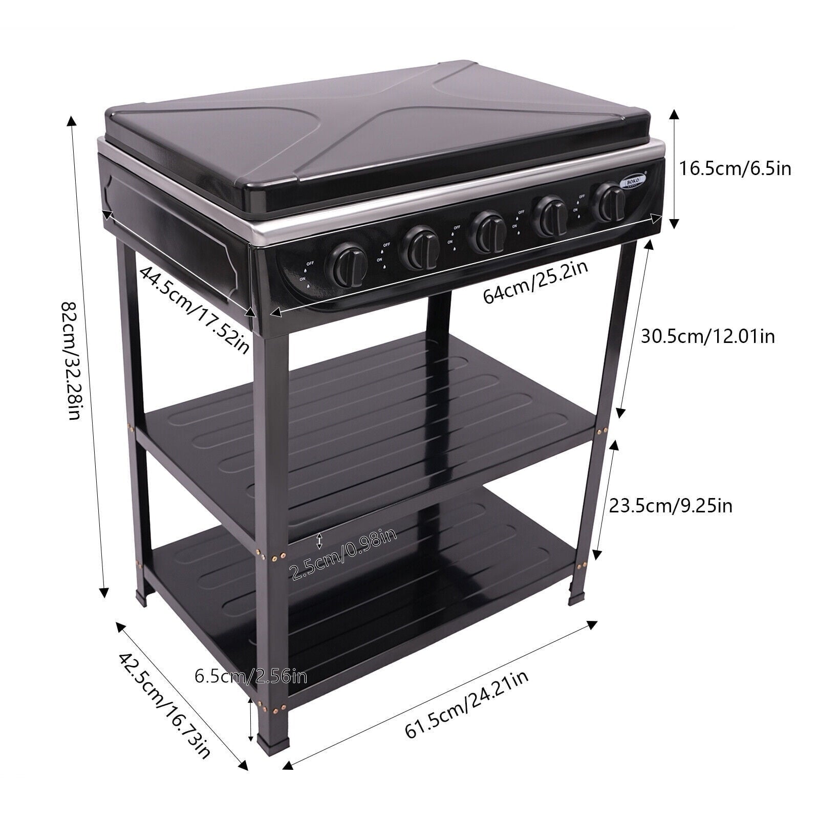 5-Burner Gas Stove Outdoor Camping Cooking BBQ Grill with 2-Tier Storage Rack Unbranded