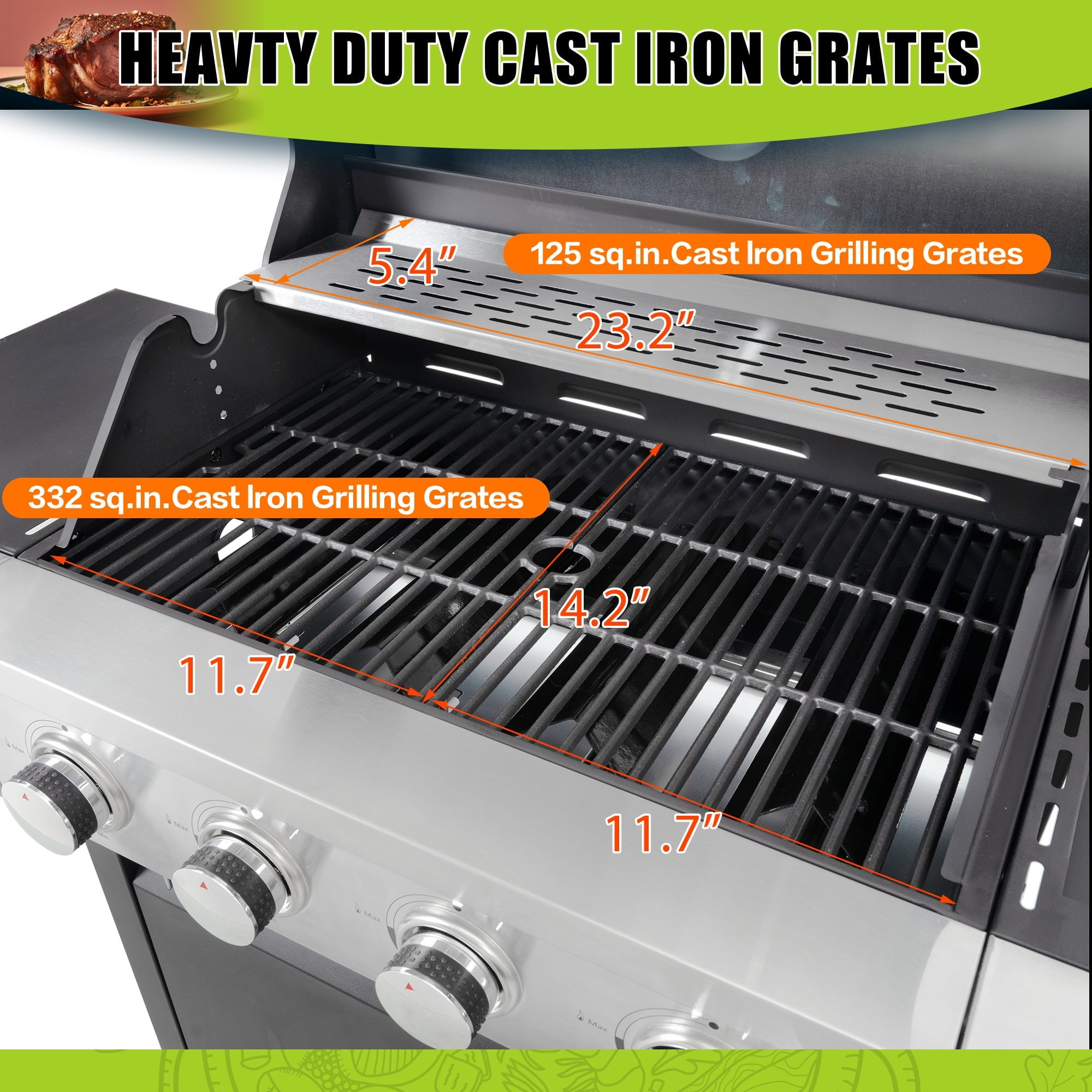4 Burner Stainless Steel Gas Grill with Side Burner, 46,500 BTU Barbecue Propane Grill for Outdoor Patio Garden Camping, Black&Silver Gas Grills