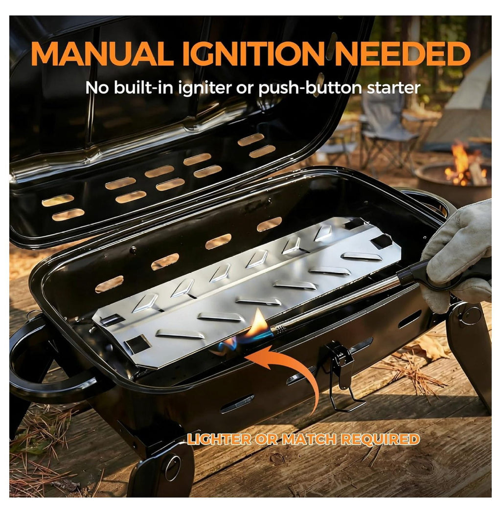 10,000 BTU Portable Gas Grill, Outdoor Compact BBQ Small Propane Grill with Foldable Legs for RV, Hiking, Camping, Patio, Tailgating TeuheJ