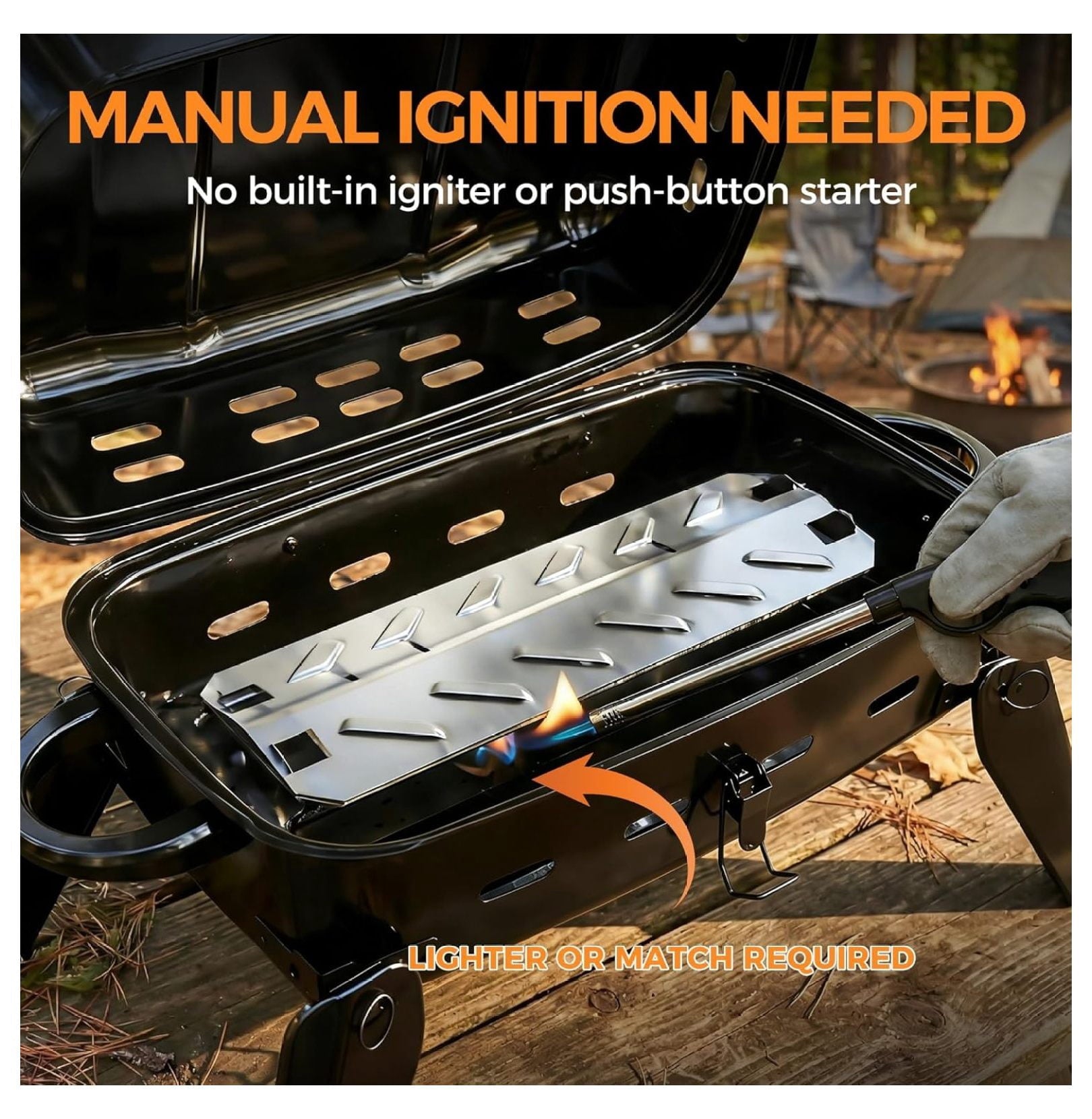 10,000 BTU Portable Gas Grill, Outdoor Compact BBQ Small Propane Grill with Foldable Legs for RV, Hiking, Camping, Patio, Tailgating TeuheJ