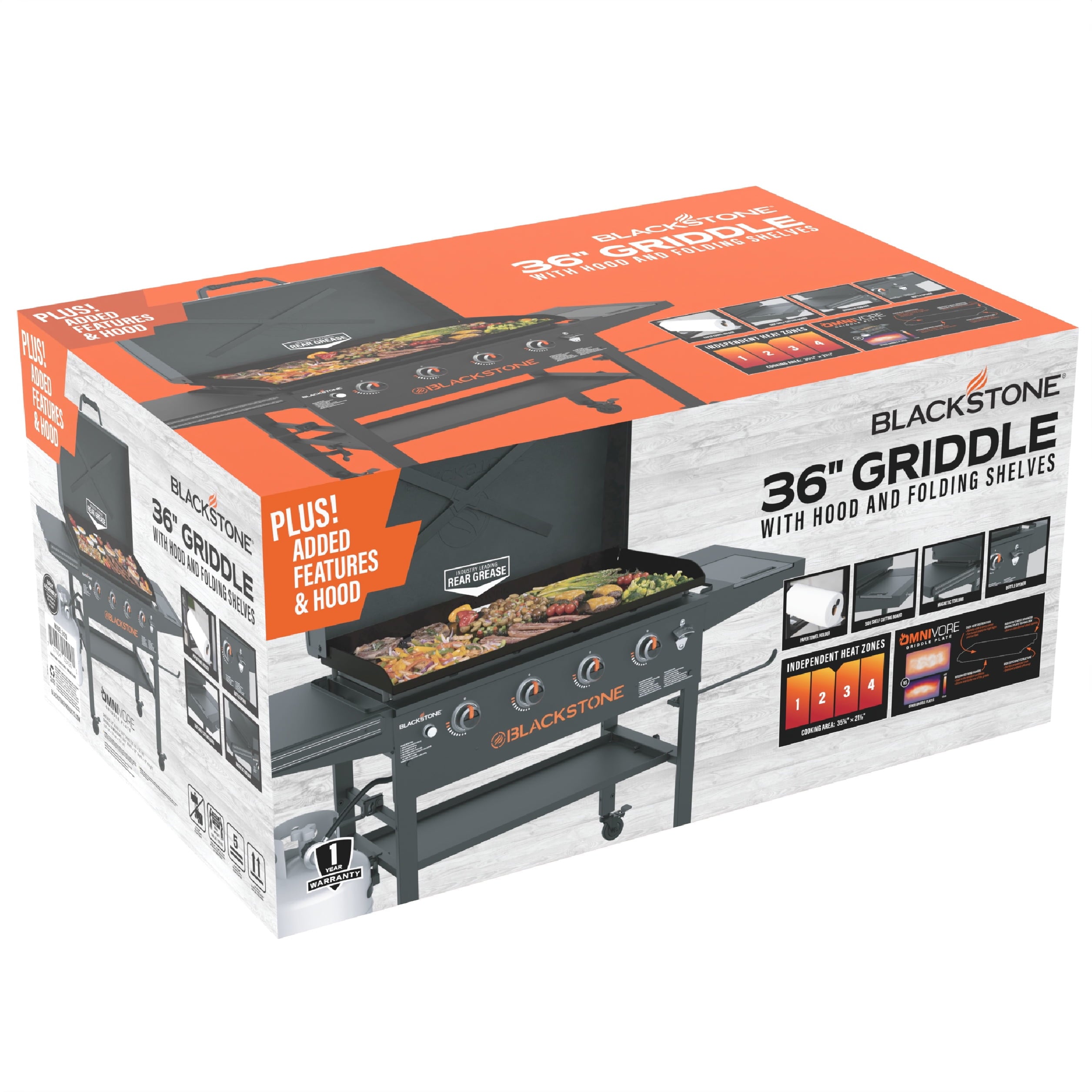 Blackstone Original Outdoor Griddle, 4-Burner 36 Propane Flat Top Grill with Hood, Black Blackstone