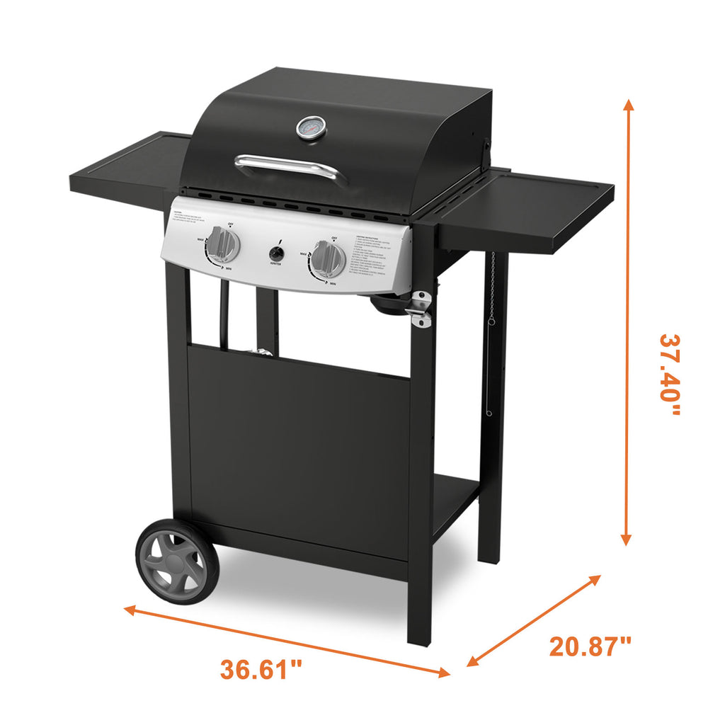 LHRIVER 2 Burner Gas Grill with Side Table, Portable Outdoor Barbecue Cooking BBQ, 20000BTU Gas Grills