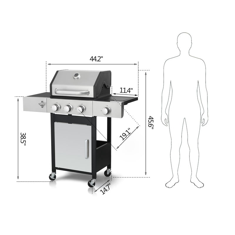 Gundir 3-Burner Propane Gas Grill with Side Burner, 37230 BTU Stainless Steel BBQ Grill, Enameled Cast Iron Grates & Foldable Side Tables, Heavy-Duty Wheels for Outdoor Cooking My Store