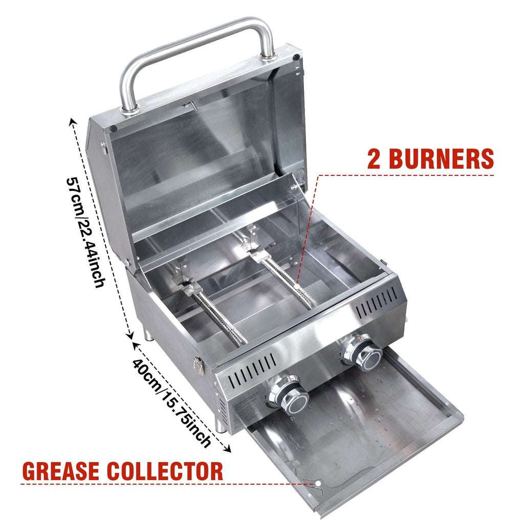 Bestfire 20 Tabletop Gas Grill 2 Burners, 20,000 BTUs Stainless Steel Portable Propane Grill with Legs for Outdoor Patio Backyard Camping, Tailgating, and RV Trips Gas Grills