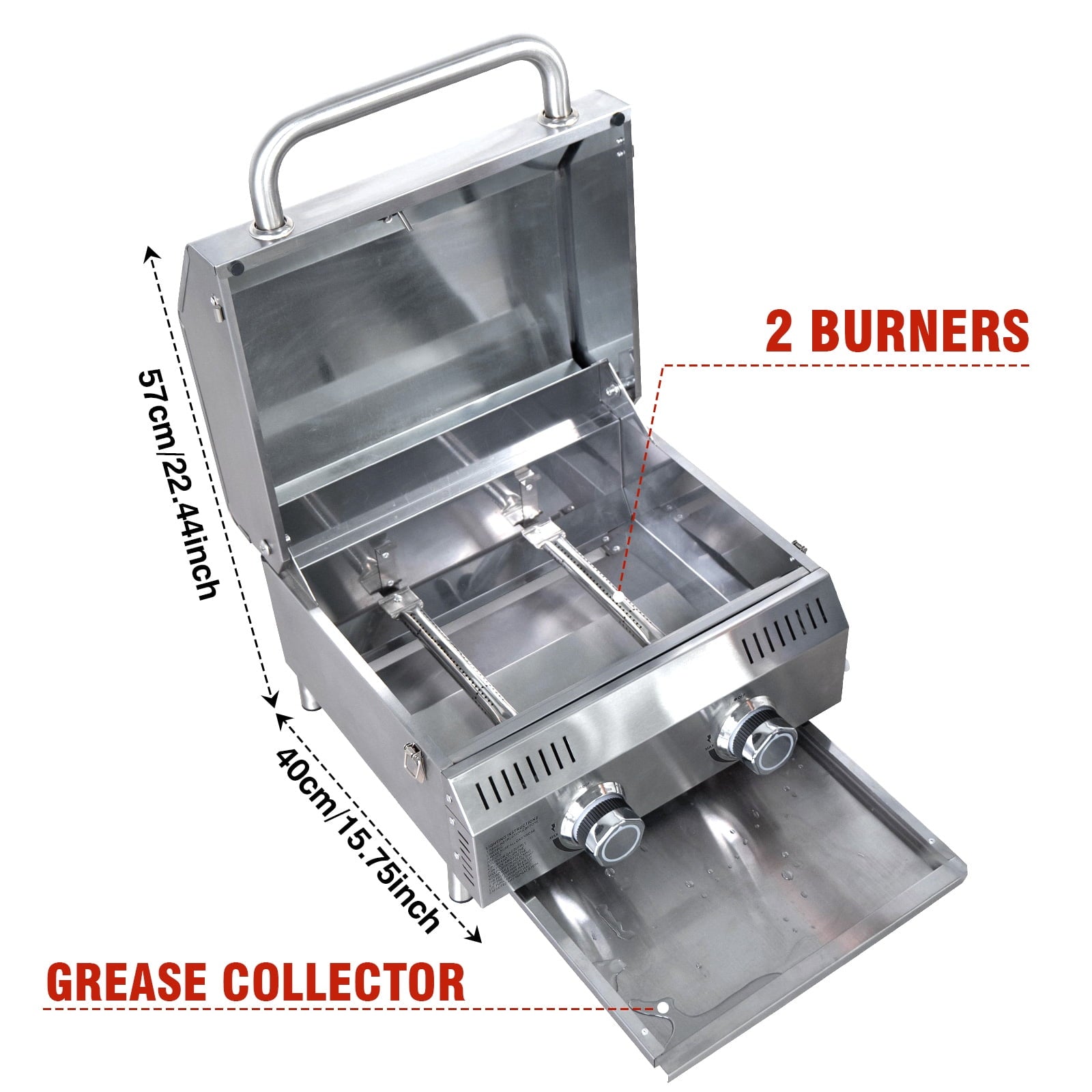 Bestfire 20 Tabletop Gas Grill 2 Burners, 20,000 BTUs Stainless Steel Portable Propane Grill with Legs for Outdoor Patio Backyard Camping, Tailgating, and RV Trips Gas Grills