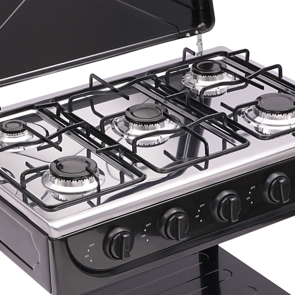 5-Burner Gas Stove Outdoor Camping Cooking BBQ Grill with 2-Tier Storage Rack Unbranded