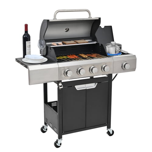 Sesslife 3 Burner Propane Gas Grill, Stainless Steel BBQ Grill with Side Burner, 40500 BTU Portable Outdoor Cooking for Camping, Patio, Backyard, Black Gas Grills