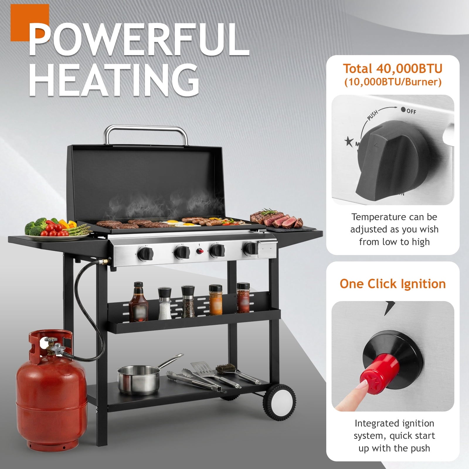 Zintown Propane Griddle Table Top Grill Camping Griddle Portable with 4 Burner Zintown