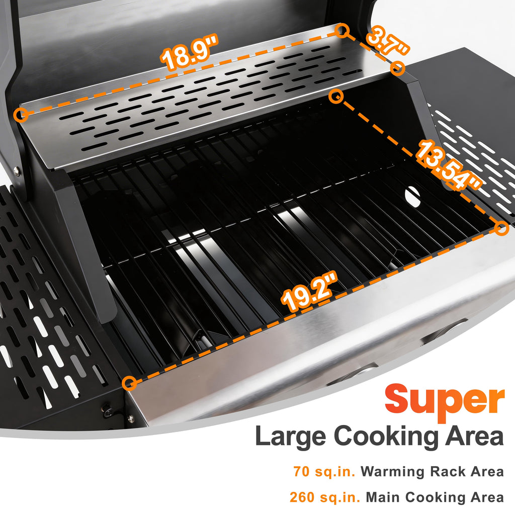 Segmart 3 Burner BBQ Propane Gas Grill, Stainless Steel 27,000 BTU Patio Garden Barbecue Grill with Side Tables, Hanging Basket & Thermometer, Perfect for Camping, Outdoor Cooking Gas Grills