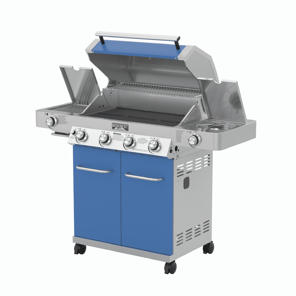 Monument Grills Stainless Steel 4 Burner Propane Gas Grill with Clearview? Lid, Infrared Side Sear Burner & Side Burner Gas Grills