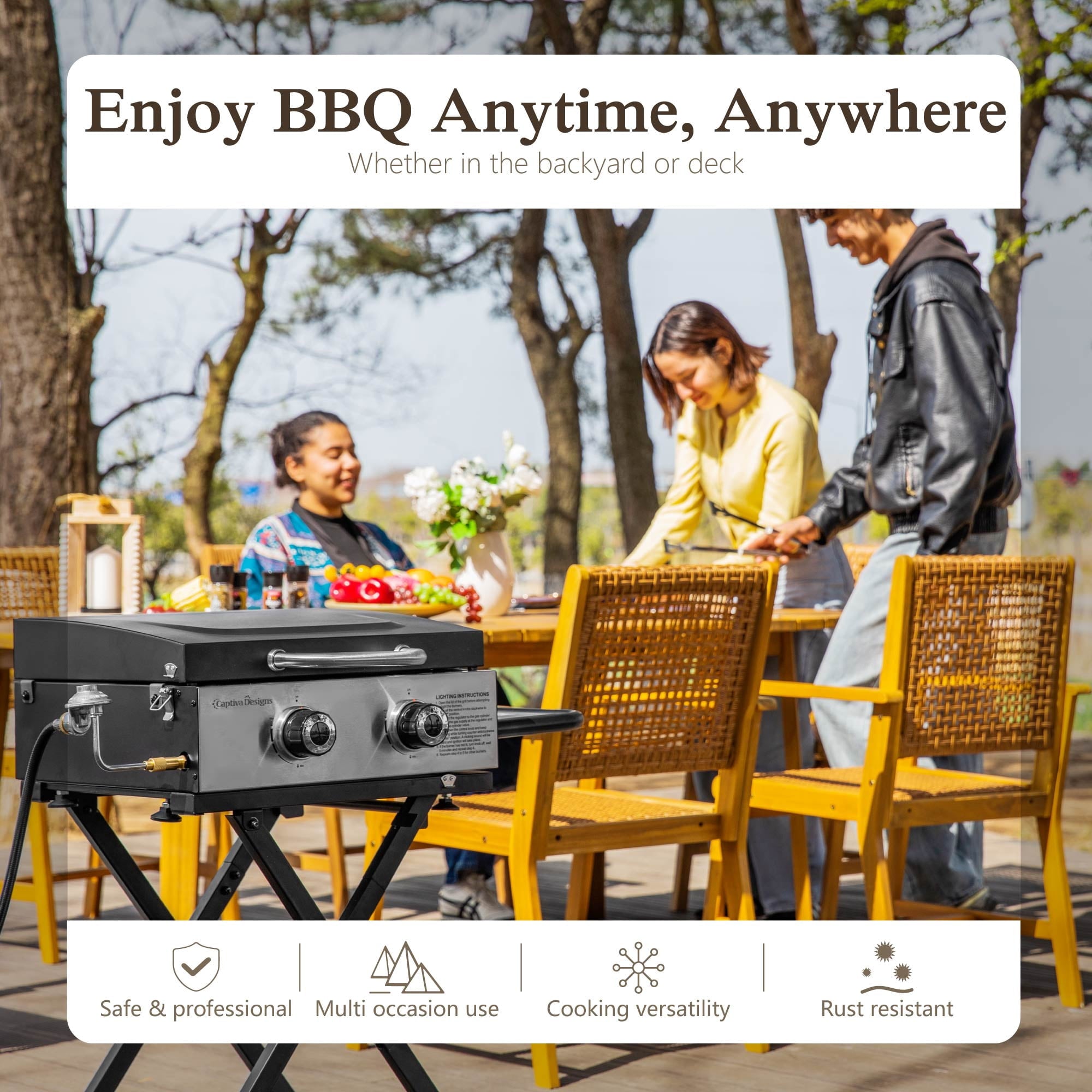 Alpha Joy Potable Outdoor Propane Gas Griddle with Wheels? 2-Burner Camping Flat Top Grill On The Go Alpha Joy