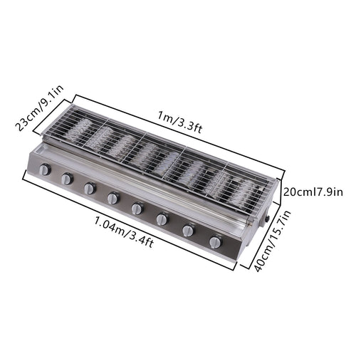 8 Burner BBQ Gas Grill Barbeque Outdoor Cooking Stainless steel Large Grill Grid 8 Head LPG  Gas Barbecue Grill Commercial BBQ Machine Outdoor Cooker Smokeless Commercial Gas Grill